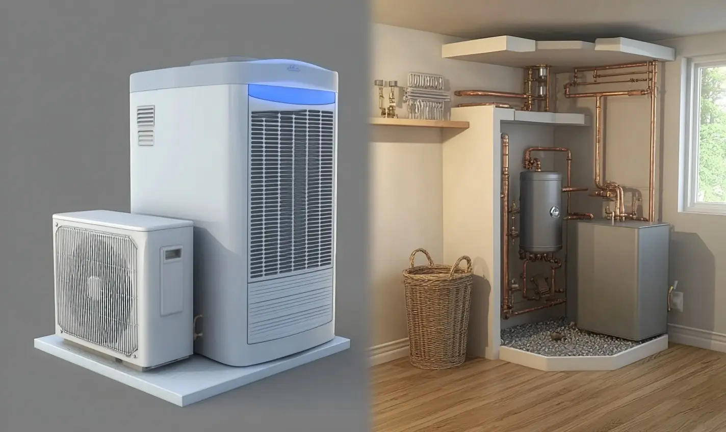 An animated graphic of a furnance and ac unit next to a install home installation