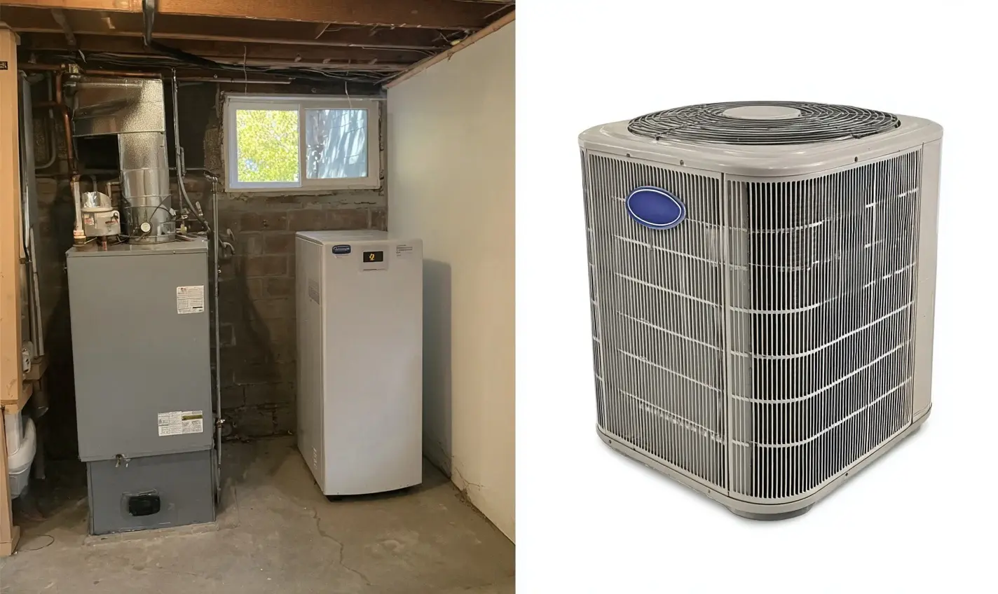 A photo of a furnace and an air conditioning unit